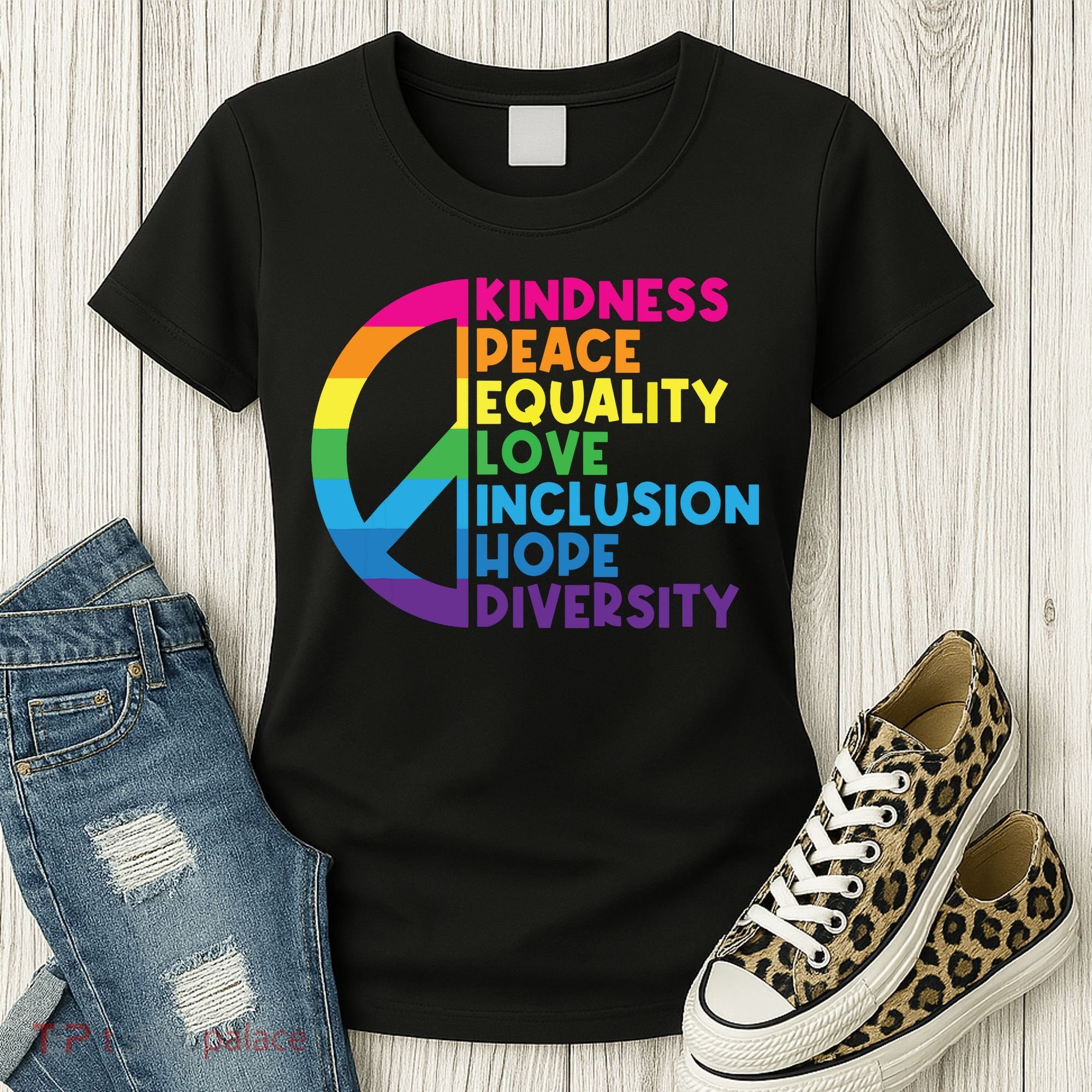 Kindness Peace Equality Love Inclusion Hope Diversity Women's T-Shirt