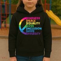 Kindness Peace Equality Love Inclusion Hope Diversity Kids Hoodie thumb 3
