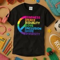 Kindness Peace Equality Love Inclusion Hope Diversity Kids T-Shirt thumb 3