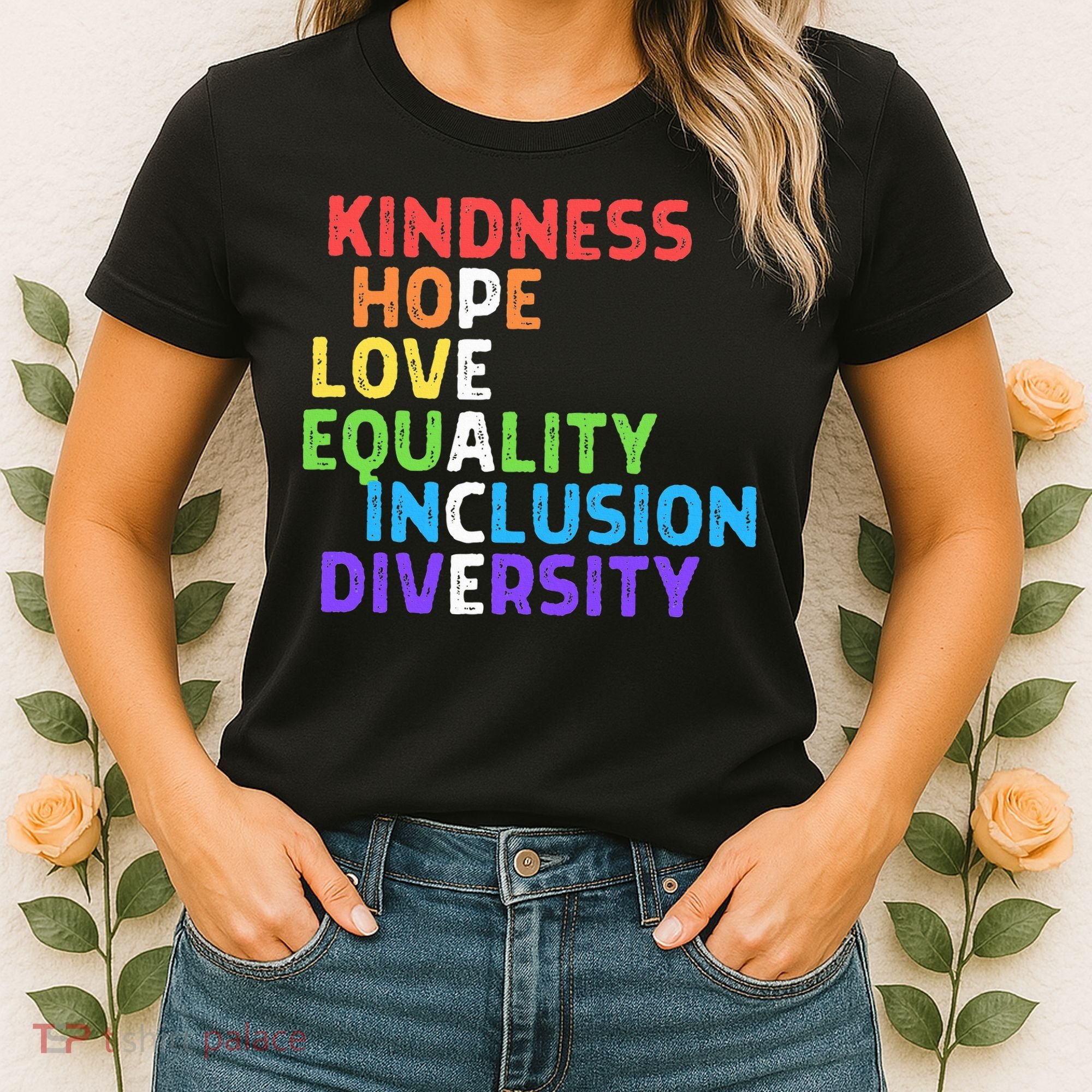 Kindness Peace Equality Inclusion Diversity Human Rights Women's T-Shirt