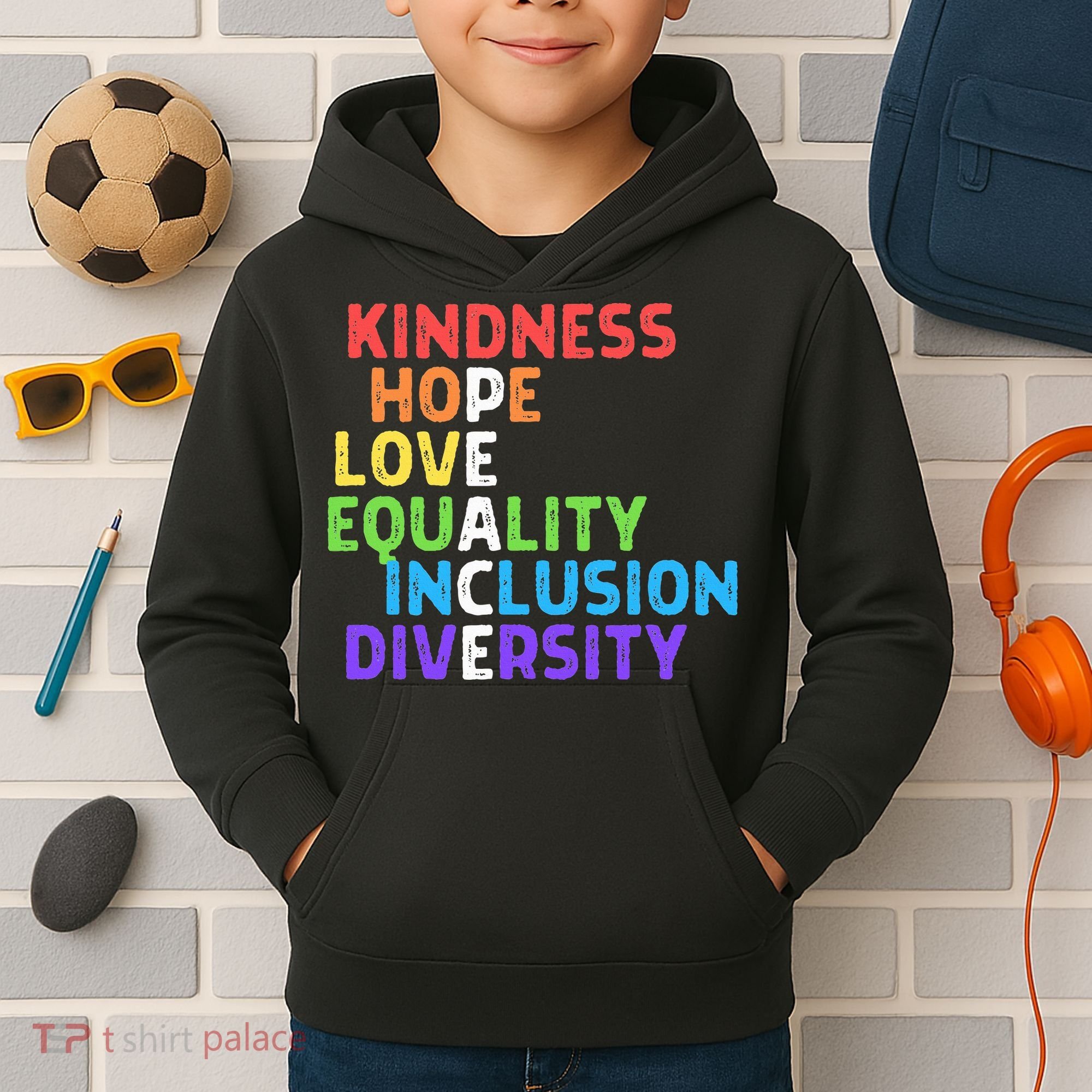 Kindness Peace Equality Inclusion Diversity Human Rights Kids Hoodie