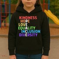 Kindness Peace Equality Inclusion Diversity Human Rights Kids Hoodie thumb 3