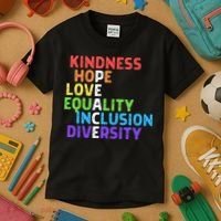 Kindness Peace Equality Inclusion Diversity Human Rights Kids T-Shirt thumb 3