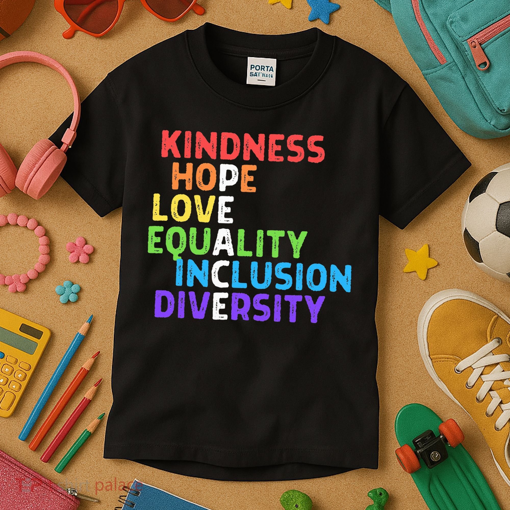 Kindness Peace Equality Inclusion Diversity Human Rights Kids T-Shirt
