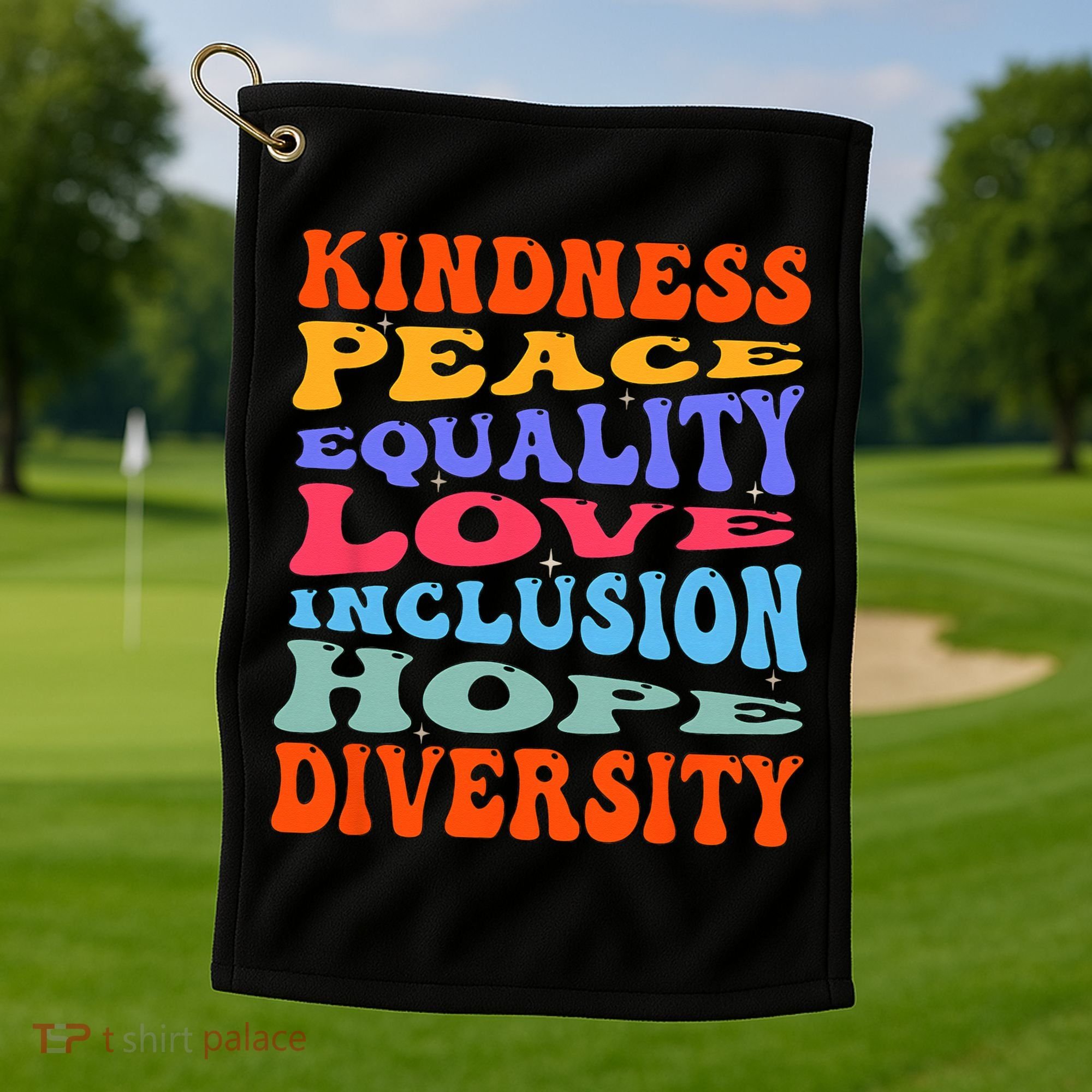 Kindness Peace Equality Love Inclusion Hope Diversity Golf Towel