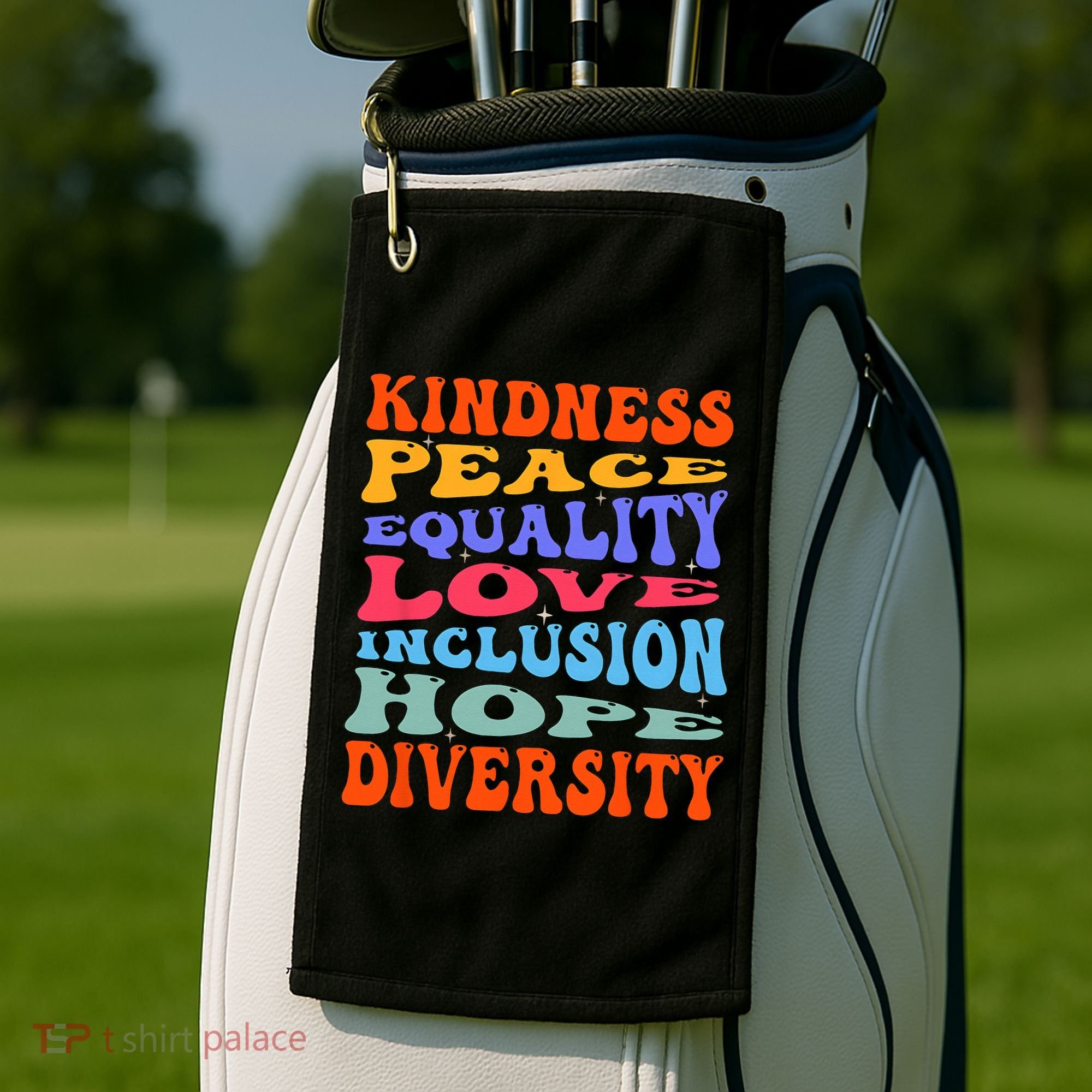Kindness Peace Equality Love Inclusion Hope Diversity Golf Towel