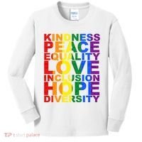 Kindness Peace Equality Love Quote Kids Long Sleeve Shirt thumb 0