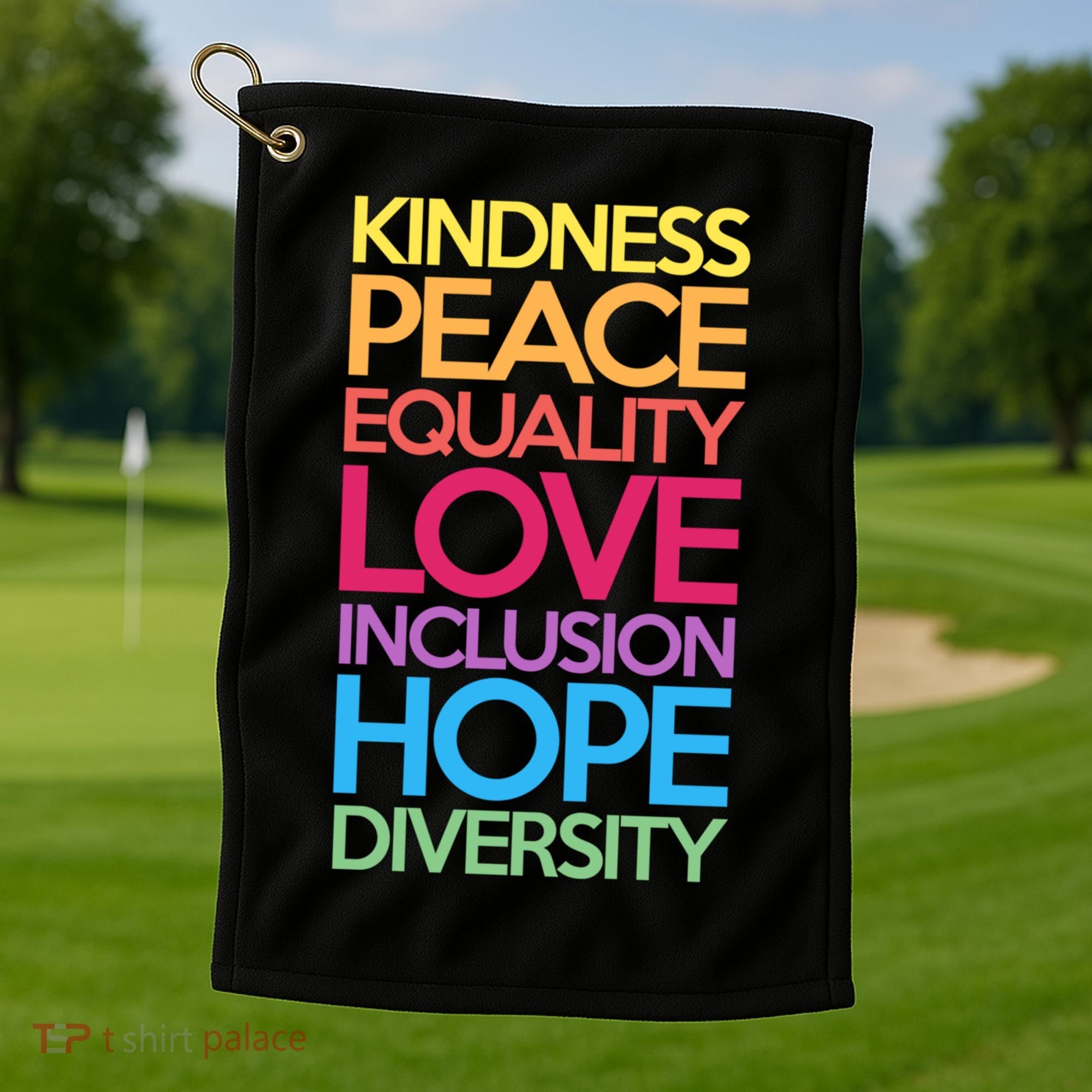 Kindness Peace Equality Love Inclusion Hope Diversity Funny Gift Golf Towel