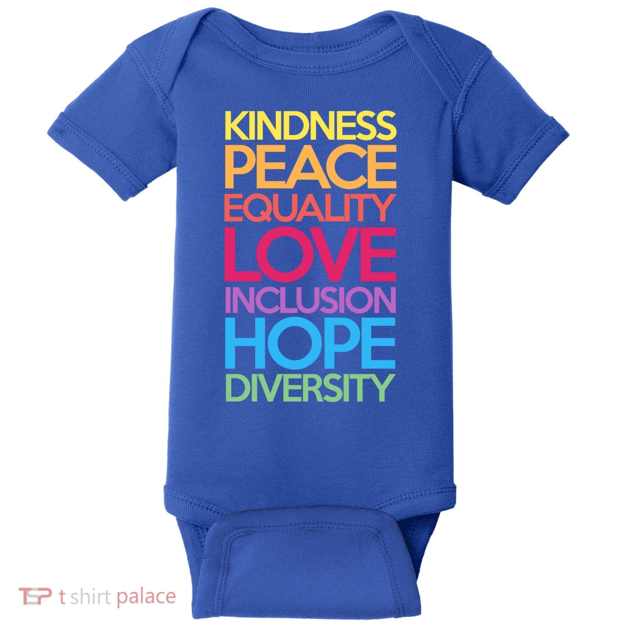Kindness Peace Equality Love Inclusion Hope Diversity Funny Gift Baby Bodysuit