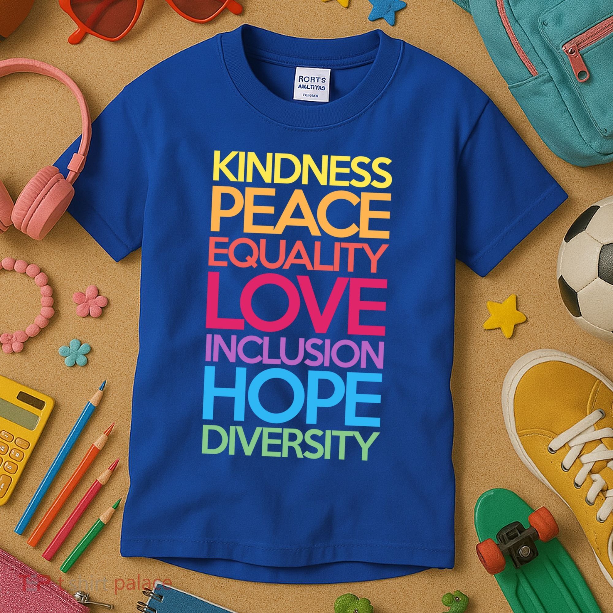 Kindness Peace Equality Love Inclusion Hope Diversity Funny Gift Kids T-Shirt