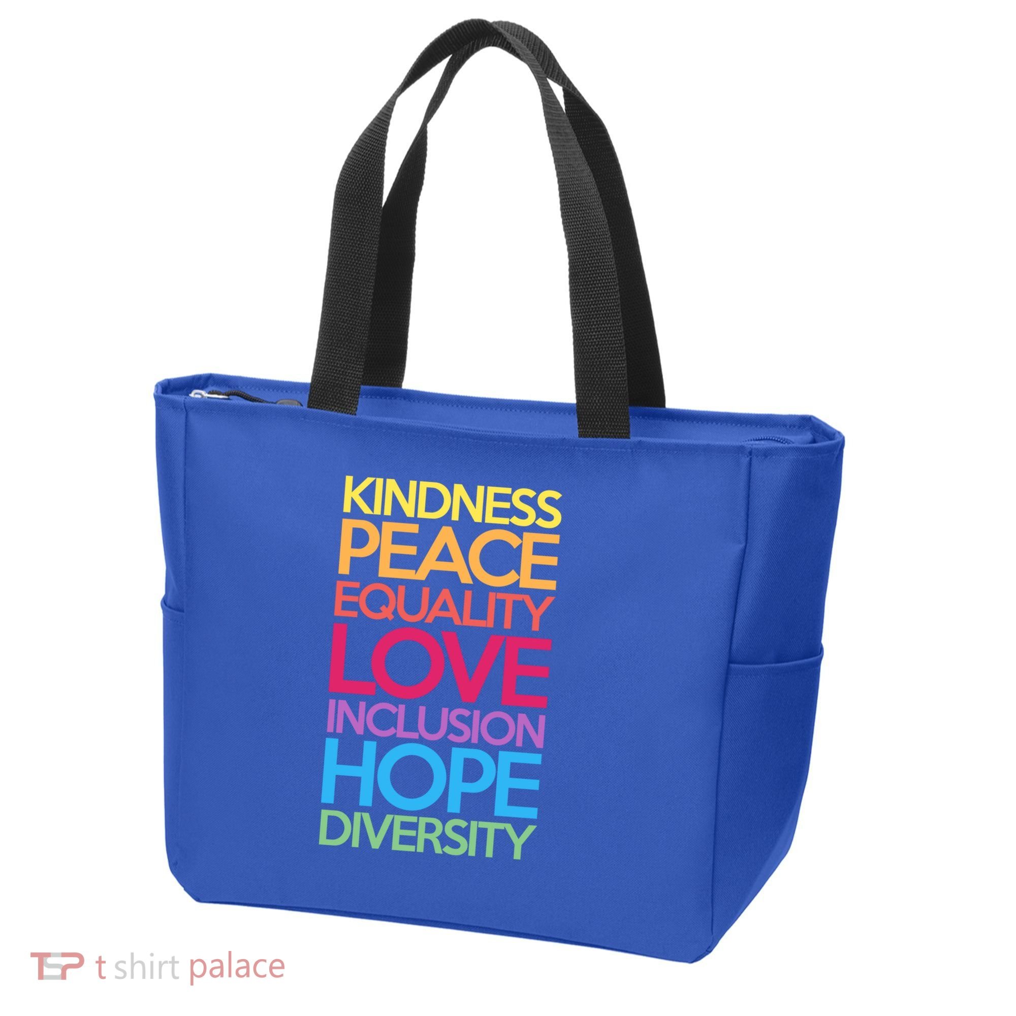 Kindness Peace Equality Love Inclusion Hope Diversity Funny Gift Tote Bag