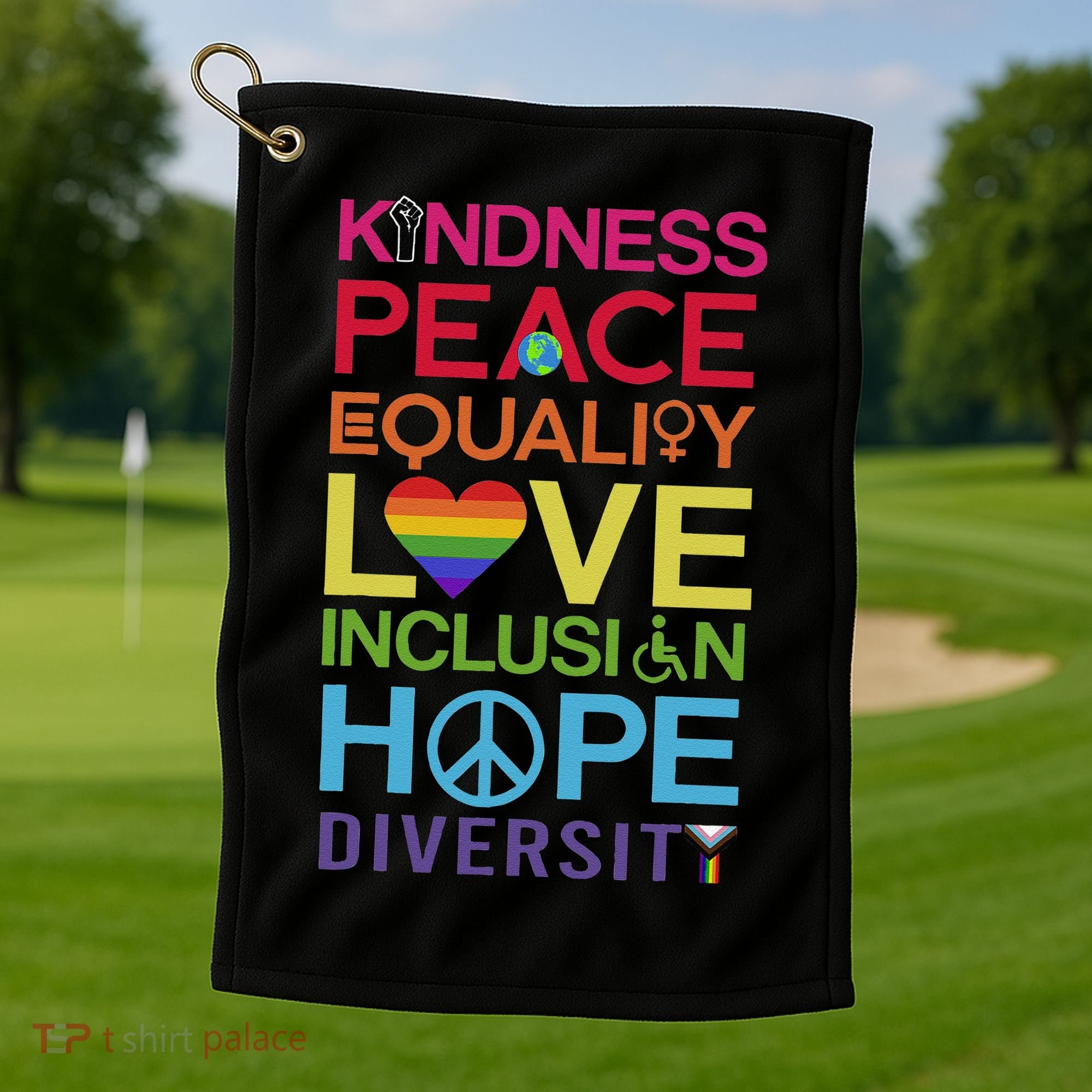Kindness Peace Equality Inclusion Diversity Human Rights Golf Towel