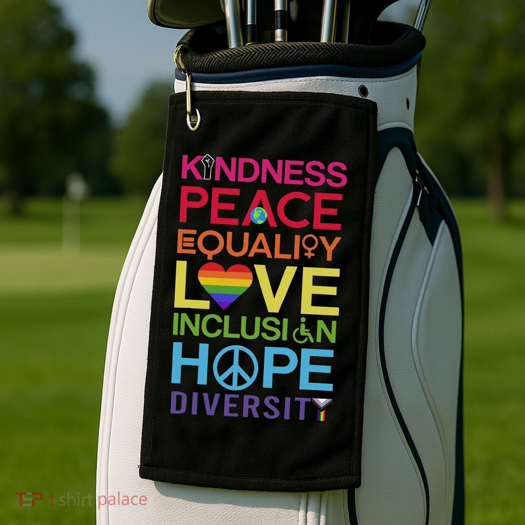 Kindness Peace Equality Inclusion Diversity Human Rights Golf Towel
