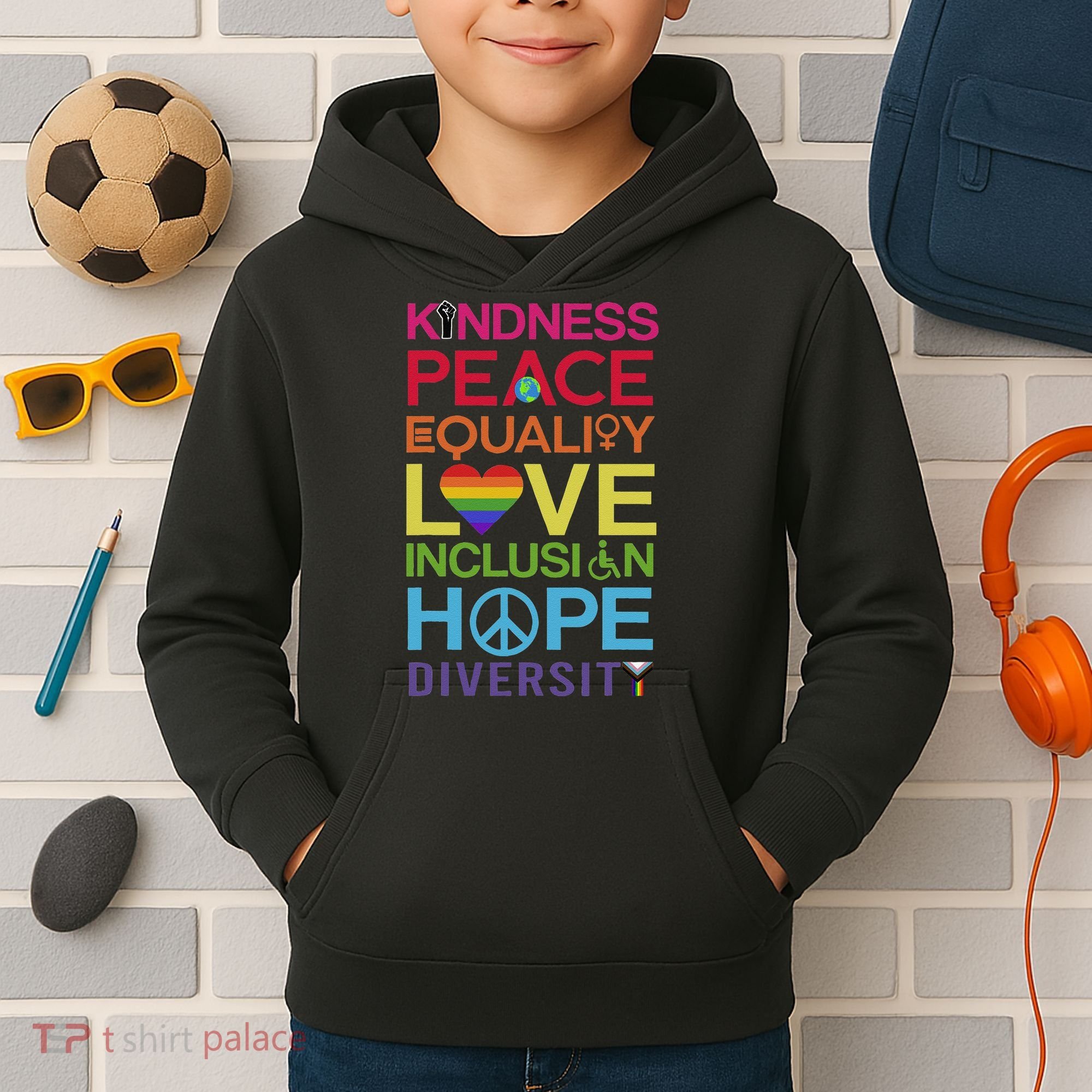 Kindness Peace Equality Inclusion Diversity Human Rights Kids Hoodie