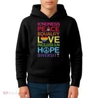 Kindness Peace Equality Inclusion Diversity Human Rights Kids Hoodie thumb 4