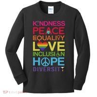 Kindness Peace Equality Inclusion Diversity Human Rights Kids Long Sleeve Shirt thumb 0