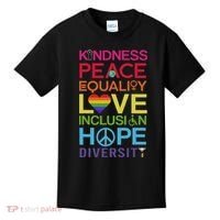 Kindness Peace Equality Inclusion Diversity Human Rights Kids T-Shirt thumb 0