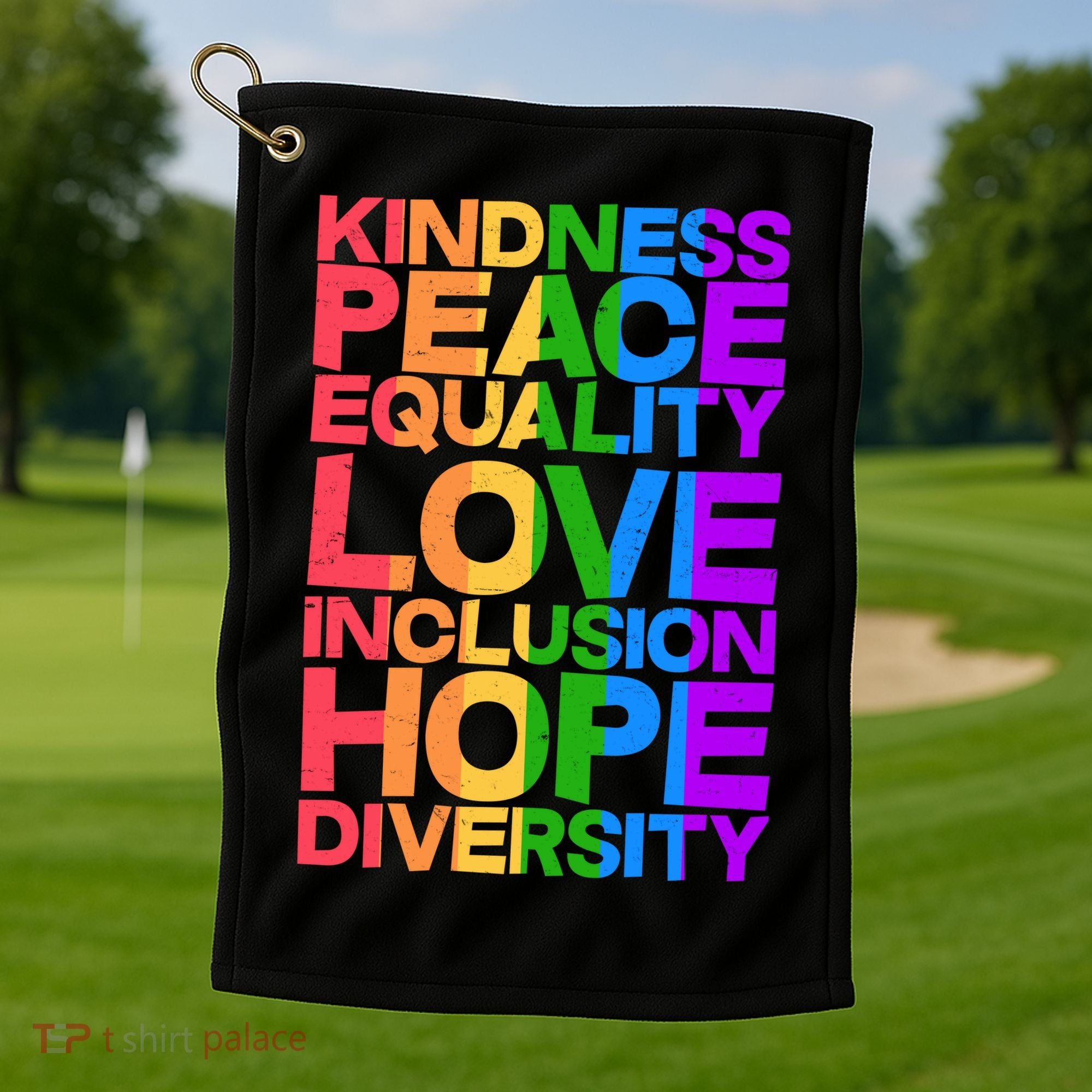 Kindness Peace Equality Love Inclusion Hope Diversity Golf Towel