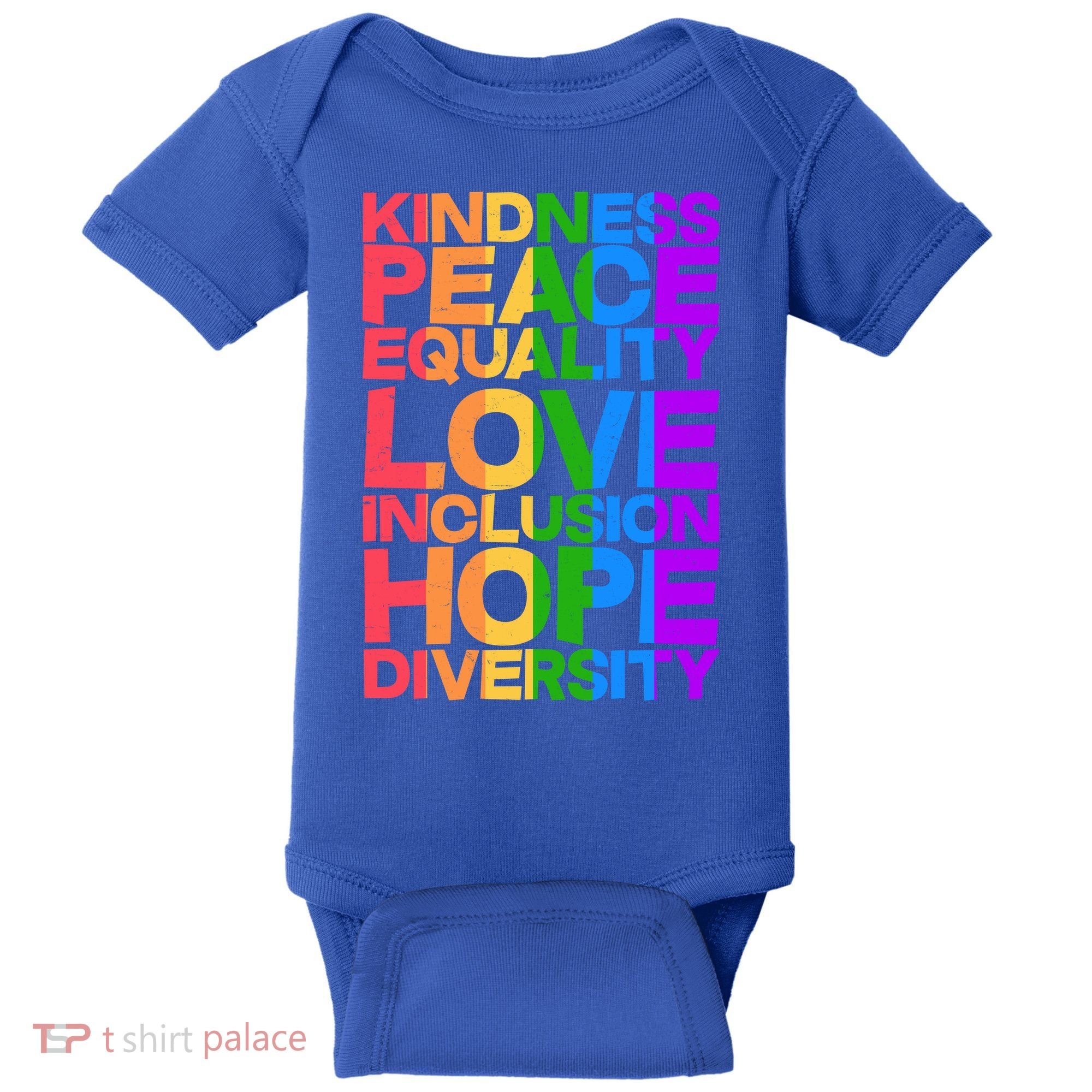 Kindness Peace Equality Love Inclusion Hope Diversity Baby Bodysuit