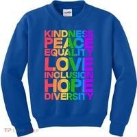 Kindness Peace Equality Love Inclusion Hope Diversity Kids Sweatshirt thumb 0