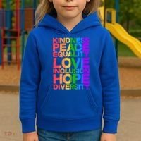 Kindness Peace Equality Love Inclusion Hope Diversity Kids Hoodie thumb 3