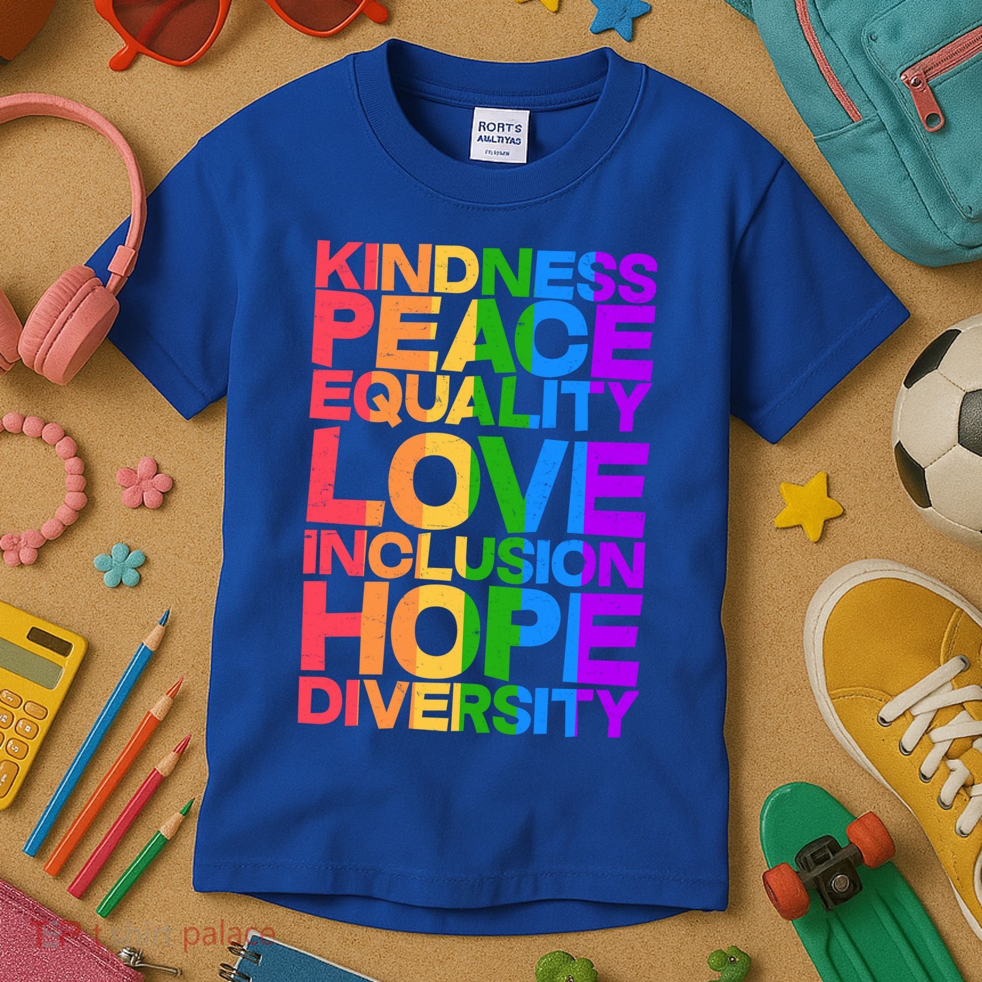 Kindness Peace Equality Love Inclusion Hope Diversity Kids T-Shirt