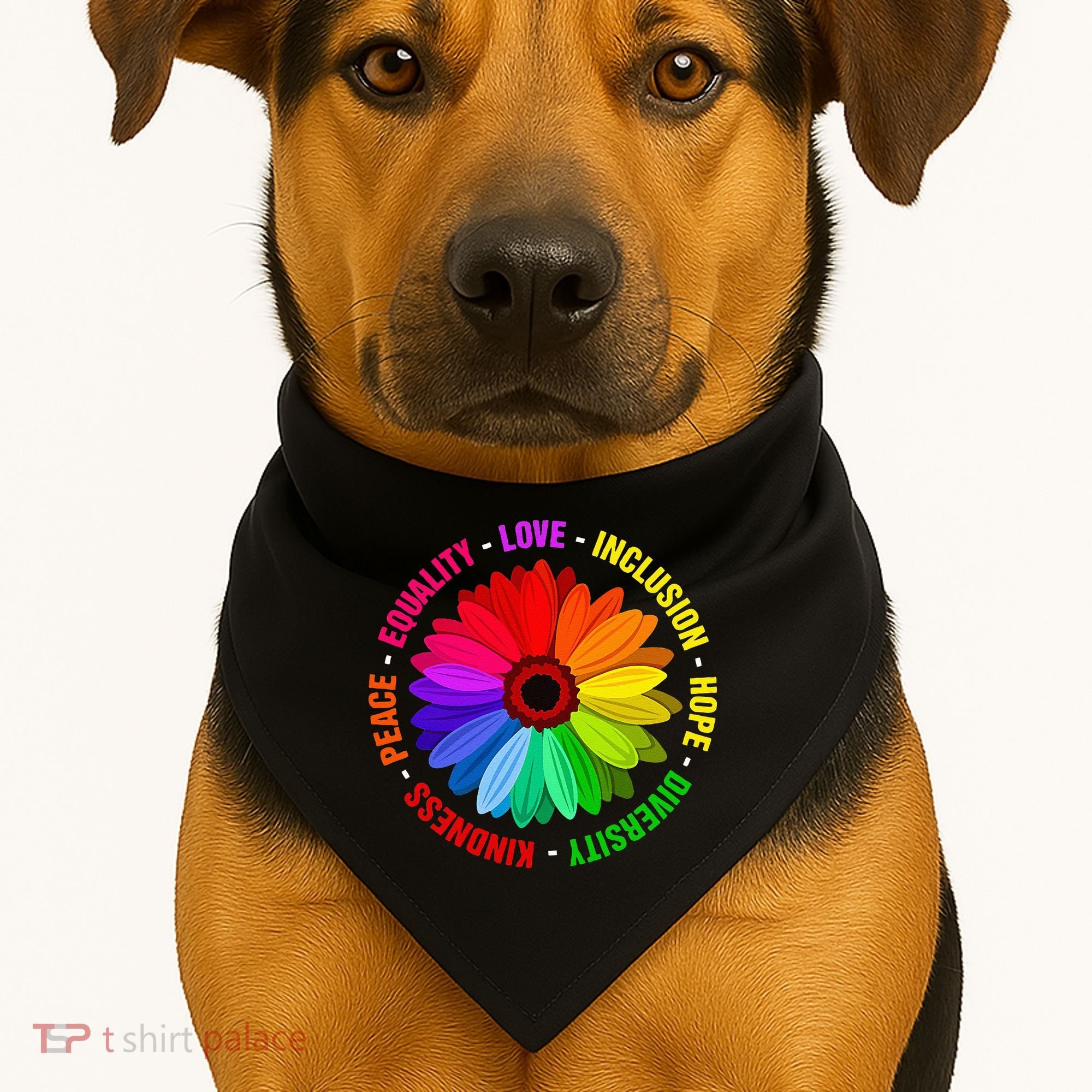 Kindness Peace Equality Love Inclusion Hope Diversity USA-Made Doggie Bandana