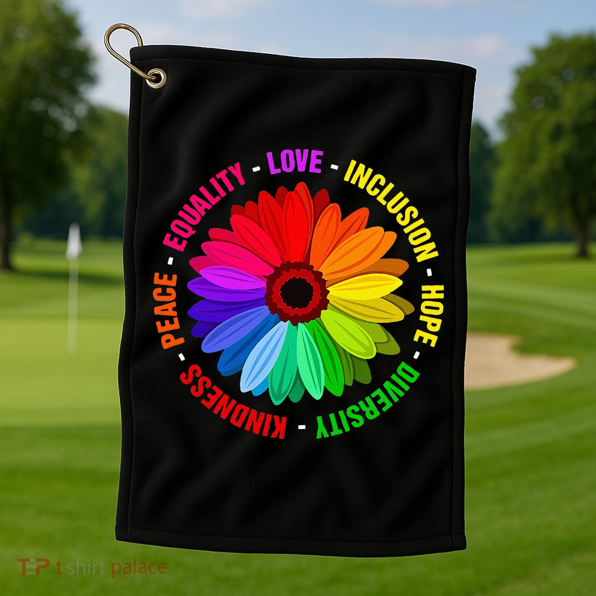 Kindness Peace Equality Love Inclusion Hope Diversity Golf Towel