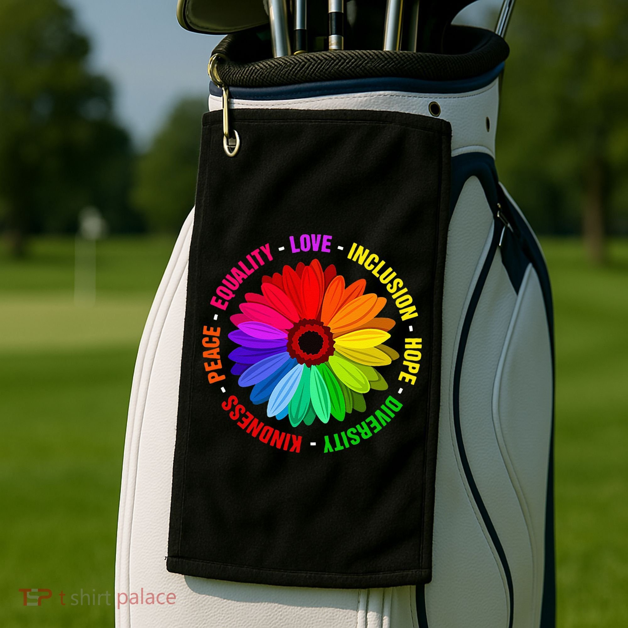 Kindness Peace Equality Love Inclusion Hope Diversity Golf Towel