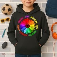 Kindness Peace Equality Love Inclusion Hope Diversity Kids Hoodie thumb 2