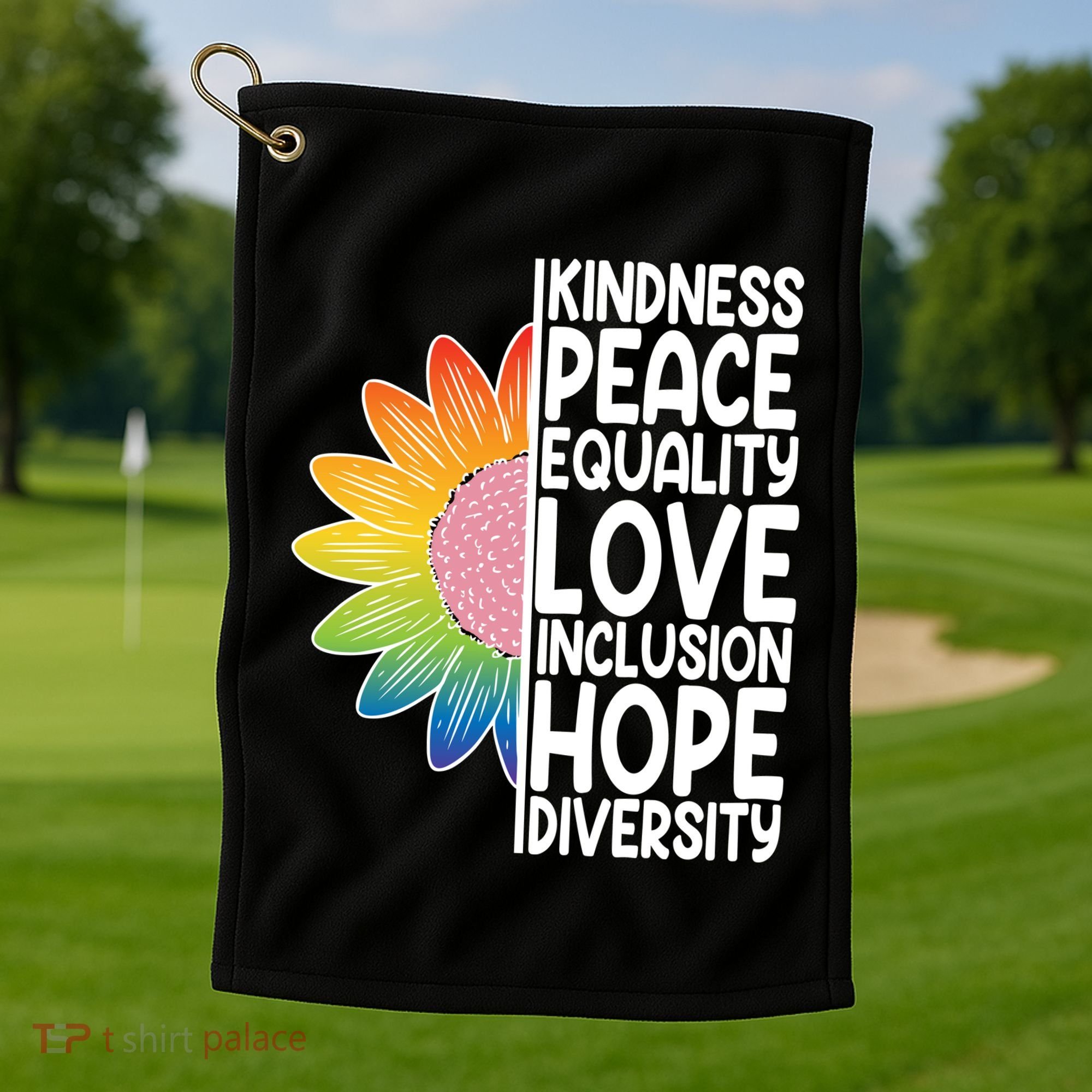 Kidness Peace Equality Love Inclusion Hope Diversity Golf Towel