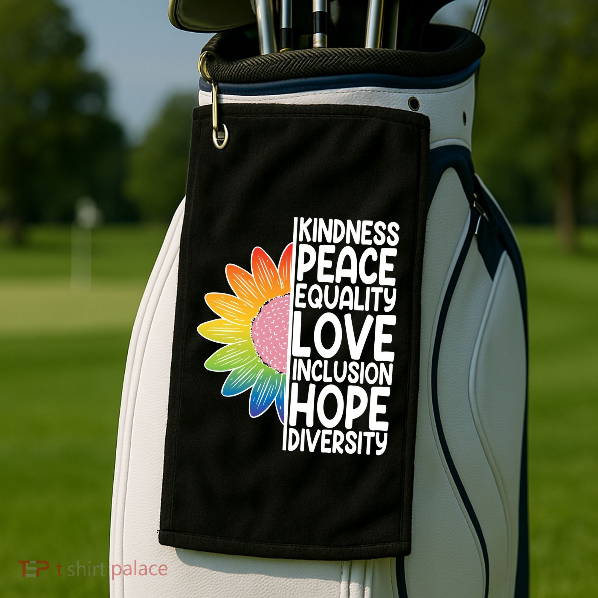 Kidness Peace Equality Love Inclusion Hope Diversity Golf Towel