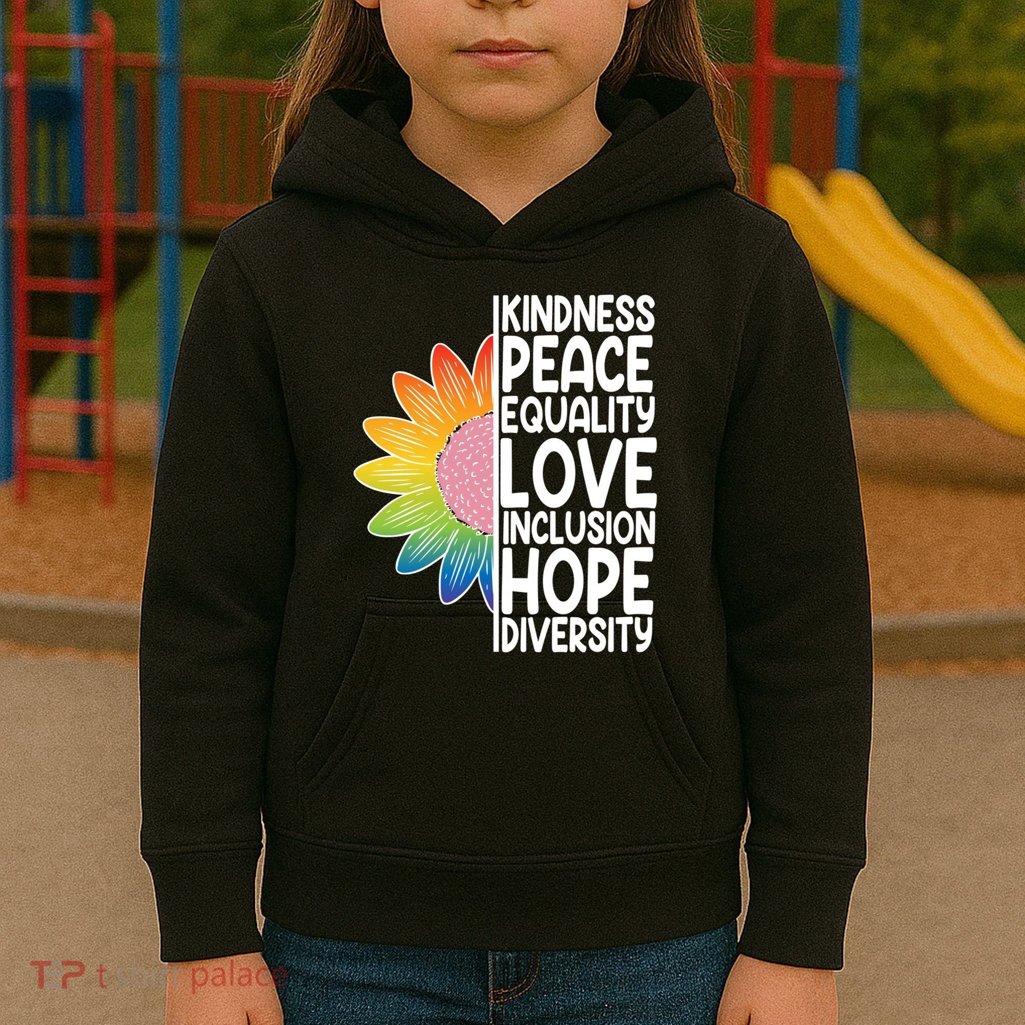 Kidness Peace Equality Love Inclusion Hope Diversity Kids Hoodie