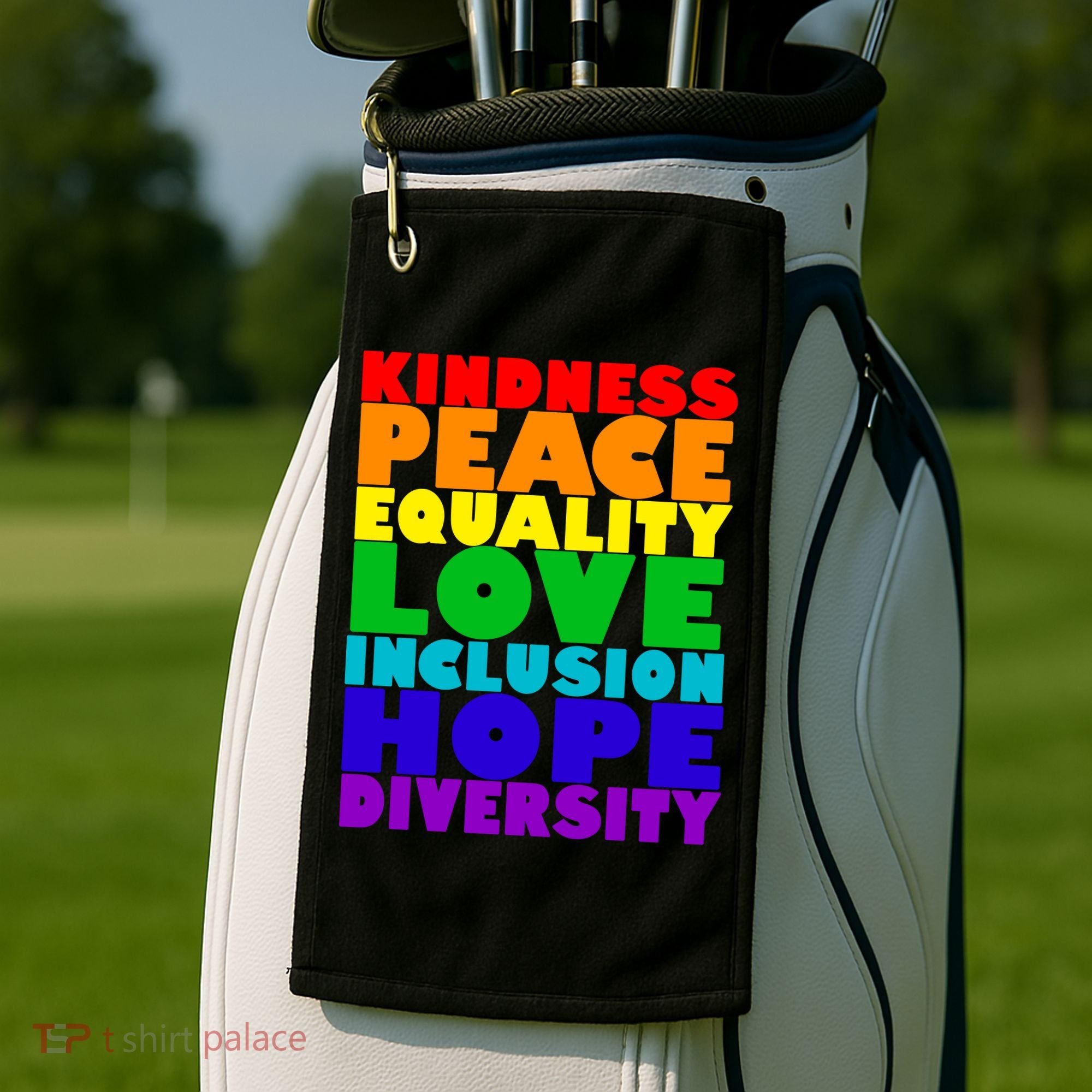 Kindness Peace Equality Love Inclusion Hope Diversity Golf Towel