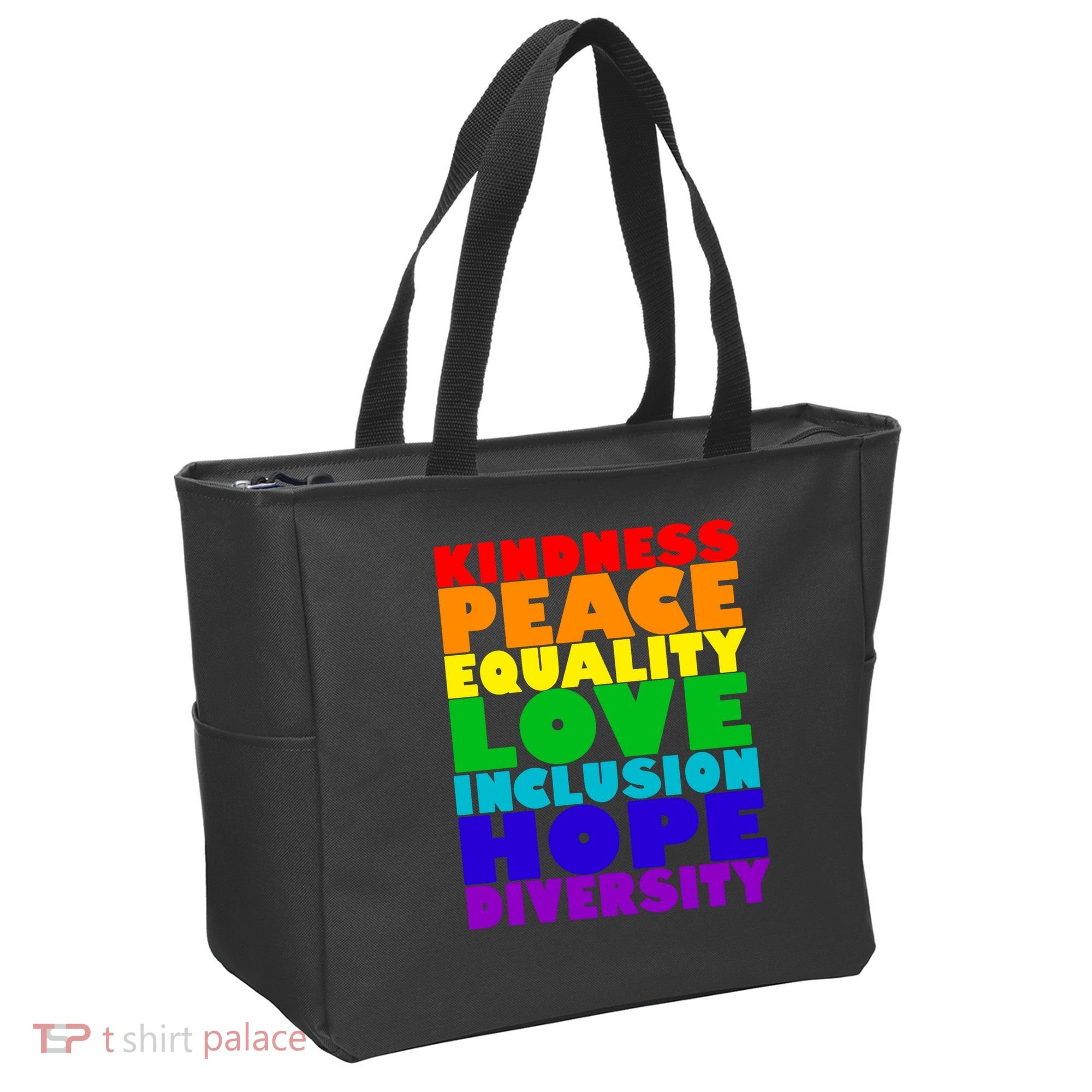 Kindness Peace Equality Love Inclusion Hope Diversity Tote Bag