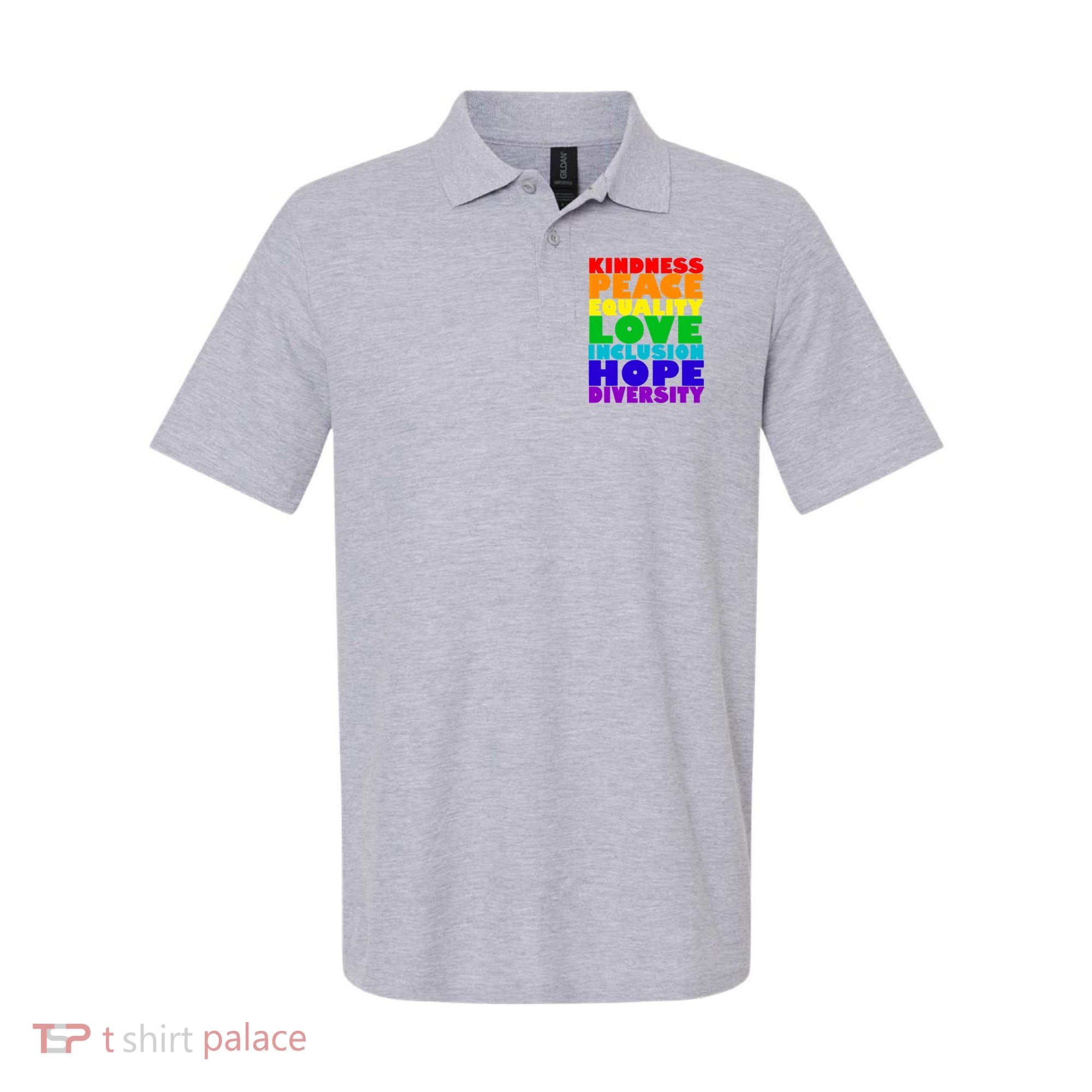 Kindness Peace Equality Love Inclusion Hope Diversity Polo