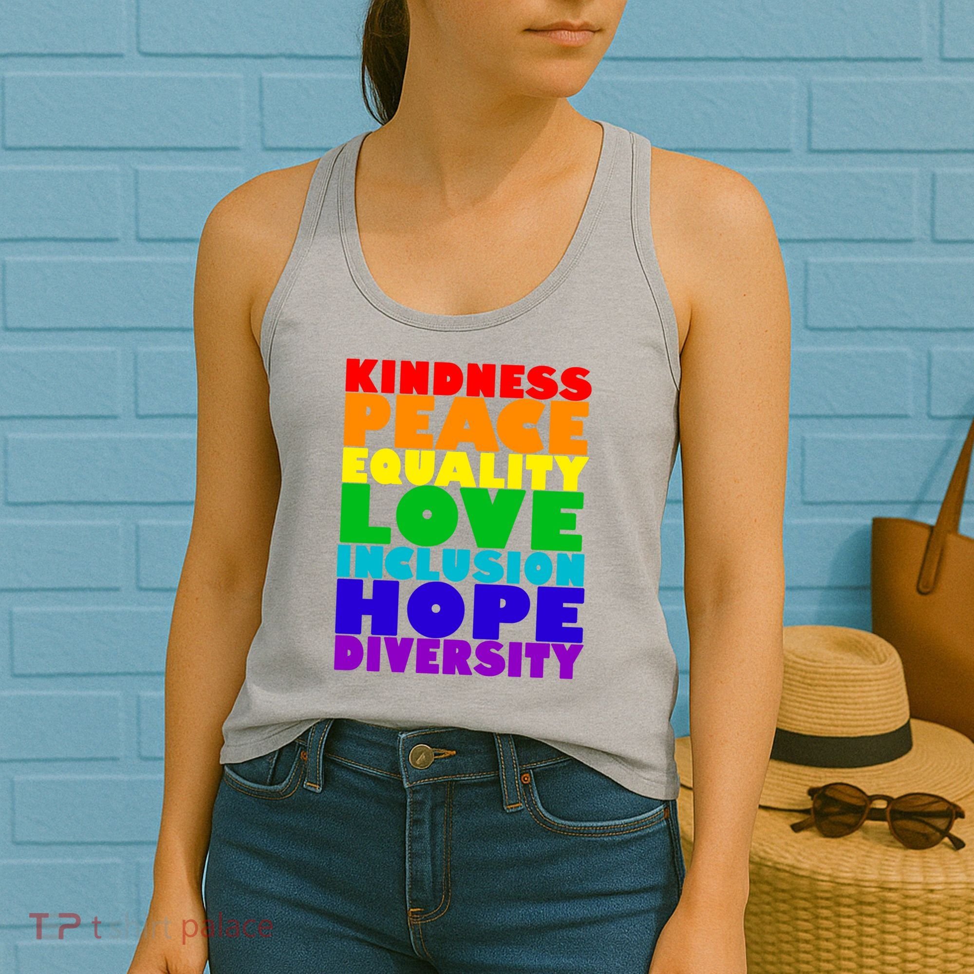 Kindness Peace Equality Love Inclusion Hope Diversity Women's Tank Top