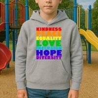 Kindness Peace Equality Love Inclusion Hope Diversity Kids Hoodie thumb 2