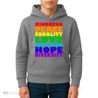 Kindness Peace Equality Love Inclusion Hope Diversity Kids Hoodie thumb 4