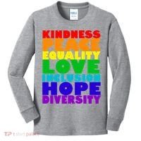 Kindness Peace Equality Love Inclusion Hope Diversity Kids Long Sleeve Shirt thumb 0