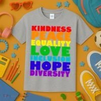 Kindness Peace Equality Love Inclusion Hope Diversity Kids T-Shirt thumb 3