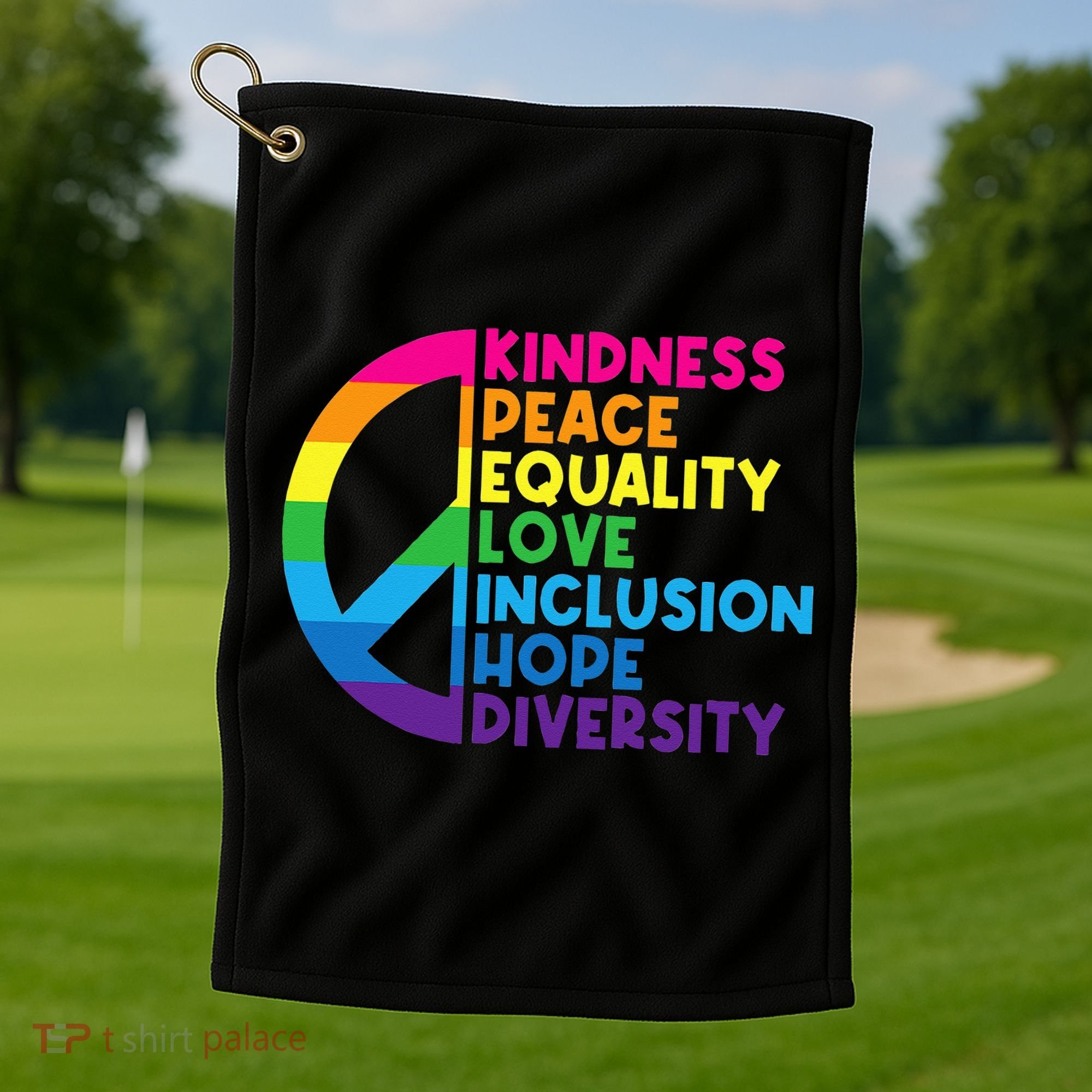 Kindness Peace Equality Love Inclusion Hope Diversity Golf Towel