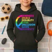 Kindness Peace Equality Love Inclusion Hope Diversity Kids Hoodie thumb 2