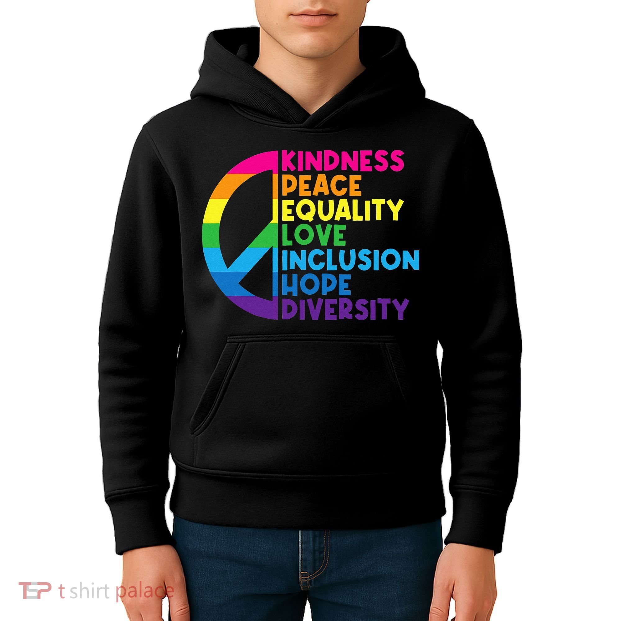 Kindness Peace Equality Love Inclusion Hope Diversity Kids Hoodie