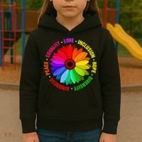 Kindness Peace Equality Love Inclusion Hope Diversity Kids Hoodie thumb 3