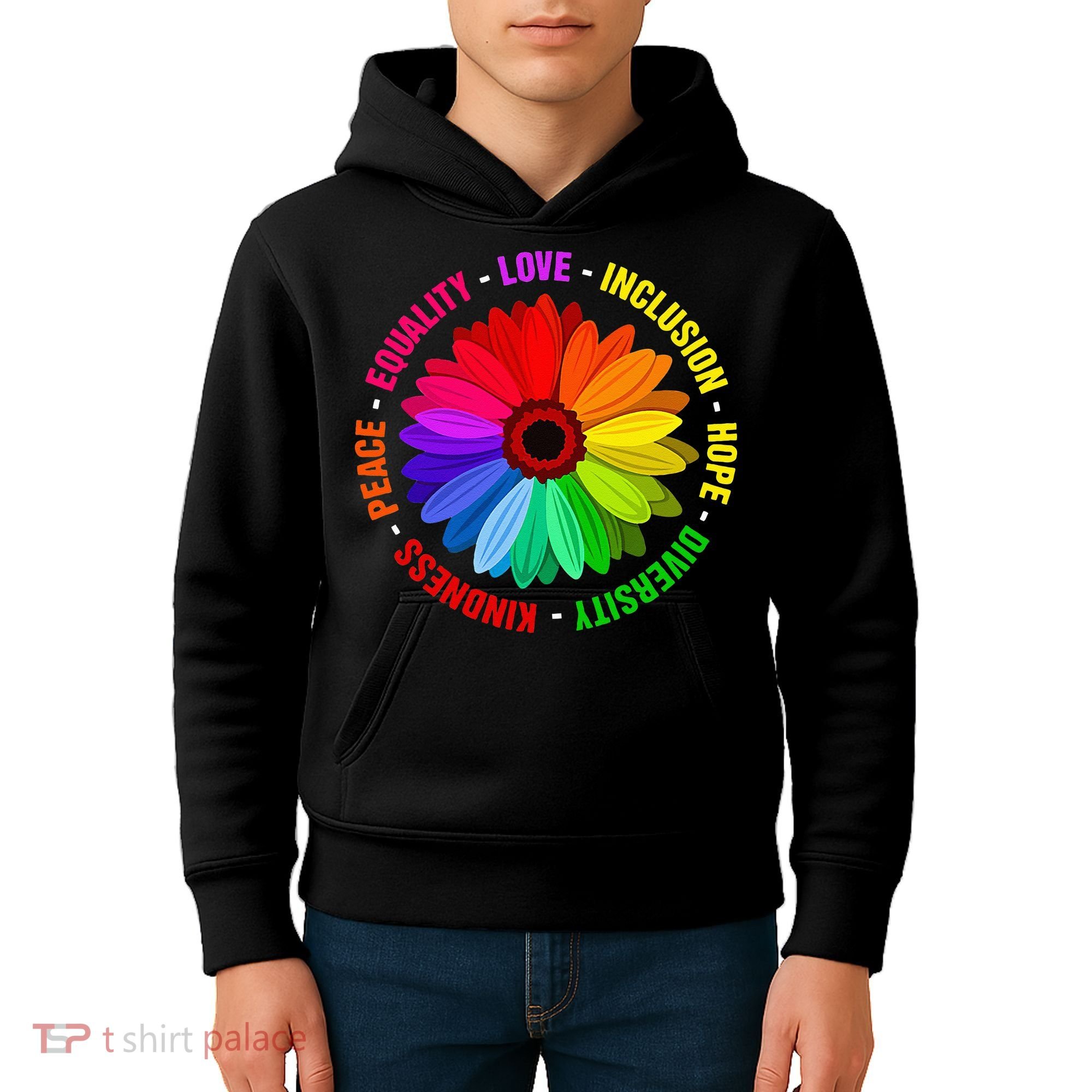 Kindness Peace Equality Love Inclusion Hope Diversity Kids Hoodie