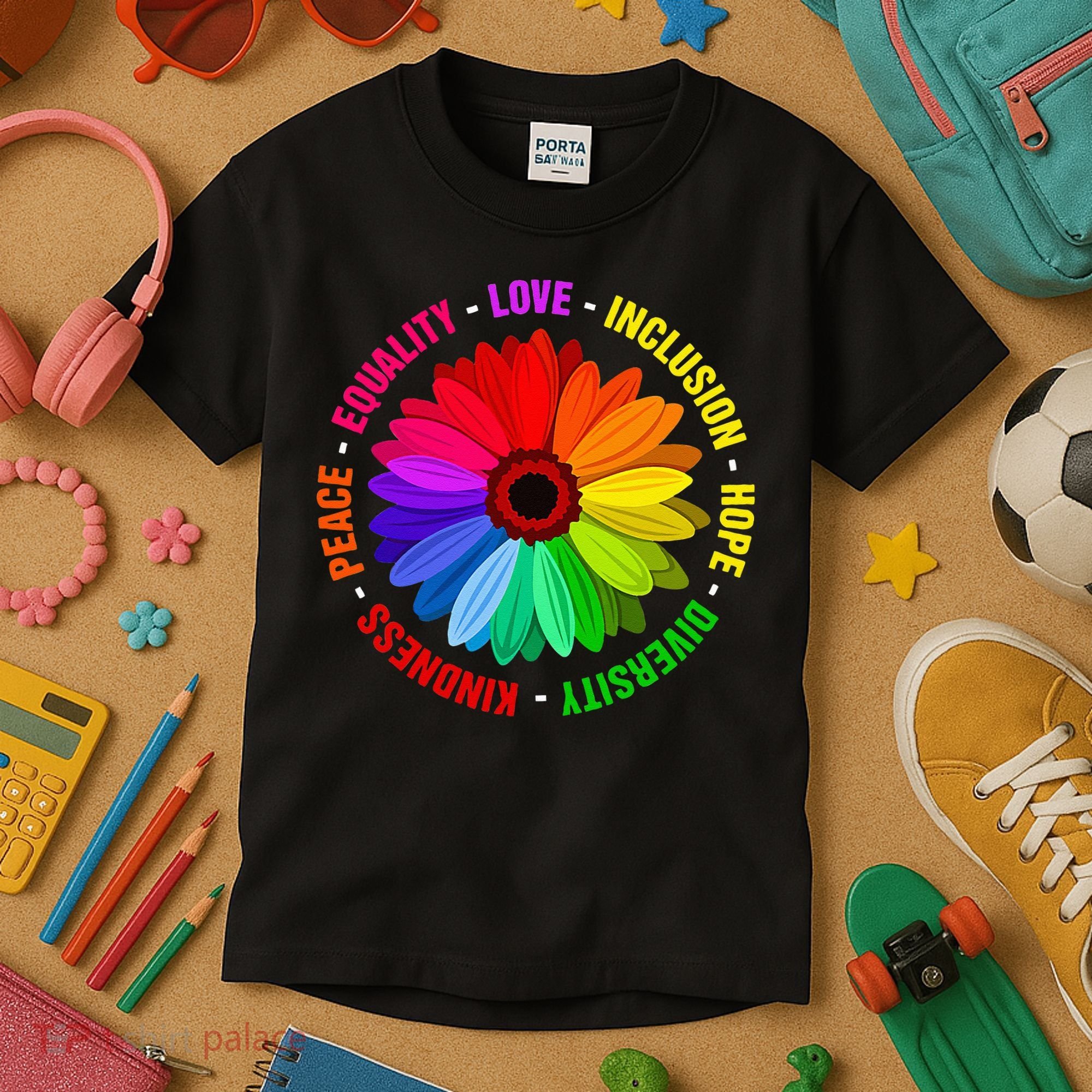 Kindness Peace Equality Love Inclusion Hope Diversity Kids T-Shirt