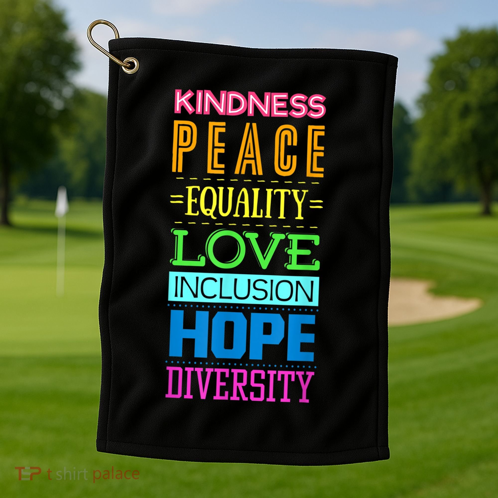 Kindness Peace Equality Love Inclusion Hope Diversity Golf Towel