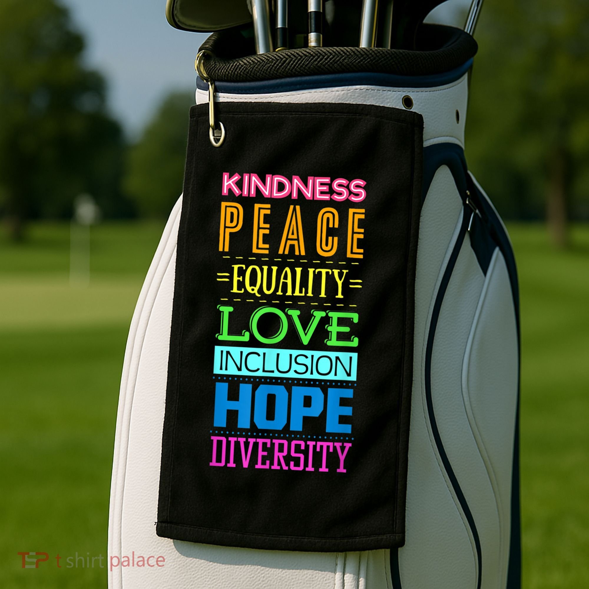 Kindness Peace Equality Love Inclusion Hope Diversity Golf Towel