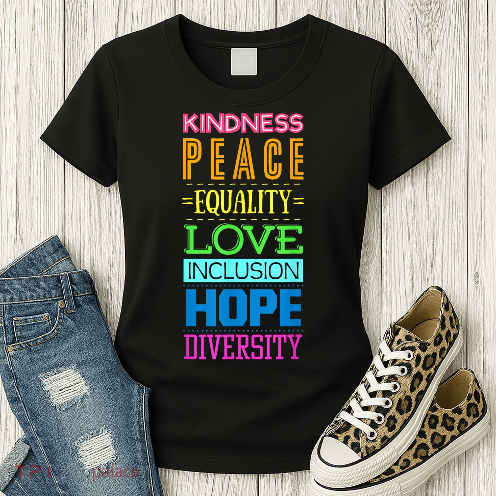 Kindness Peace Equality Love Inclusion Hope Diversity Women's T-Shirt